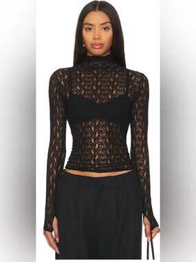 Enza Costa Lace Black Lace Long-Sleeve Top